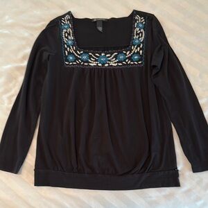 INC Embroidered Black Top